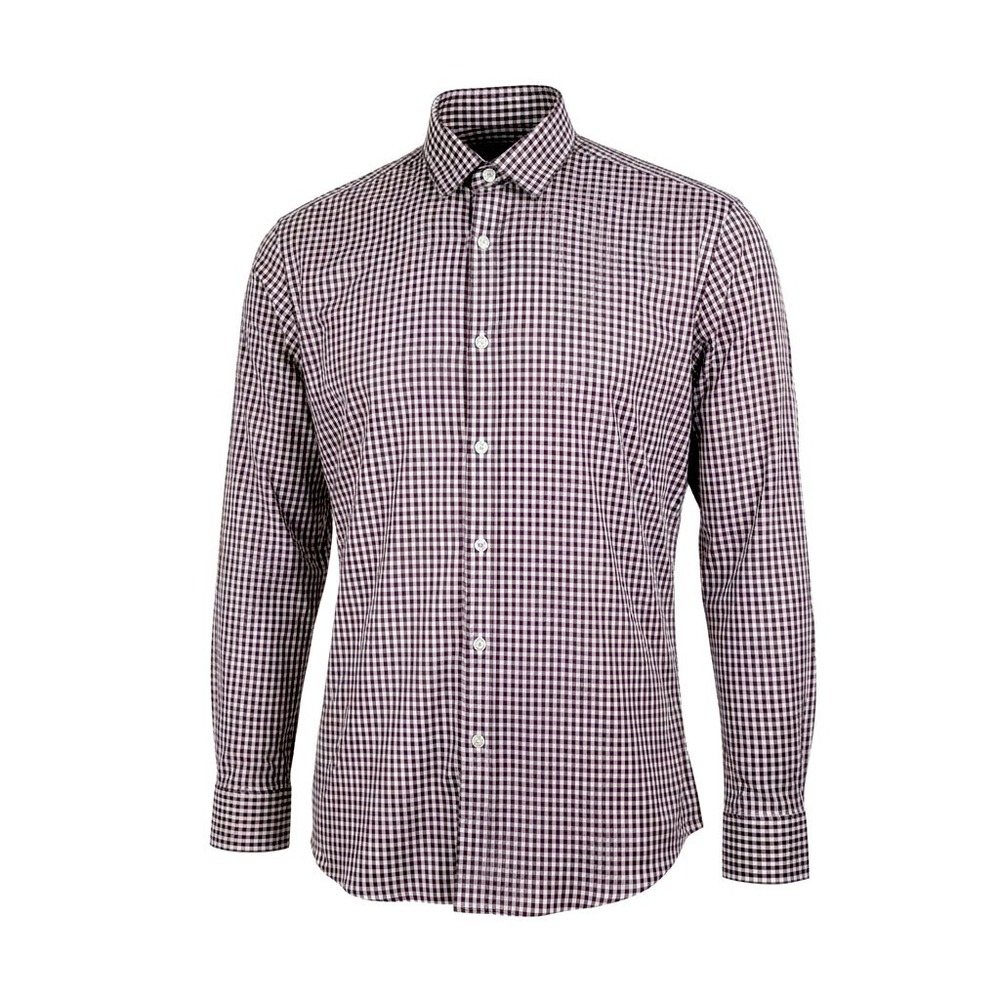 H&M Slim Fit Men's Burgundy Gingham Easy Iron Dress Shirt Size‎ L